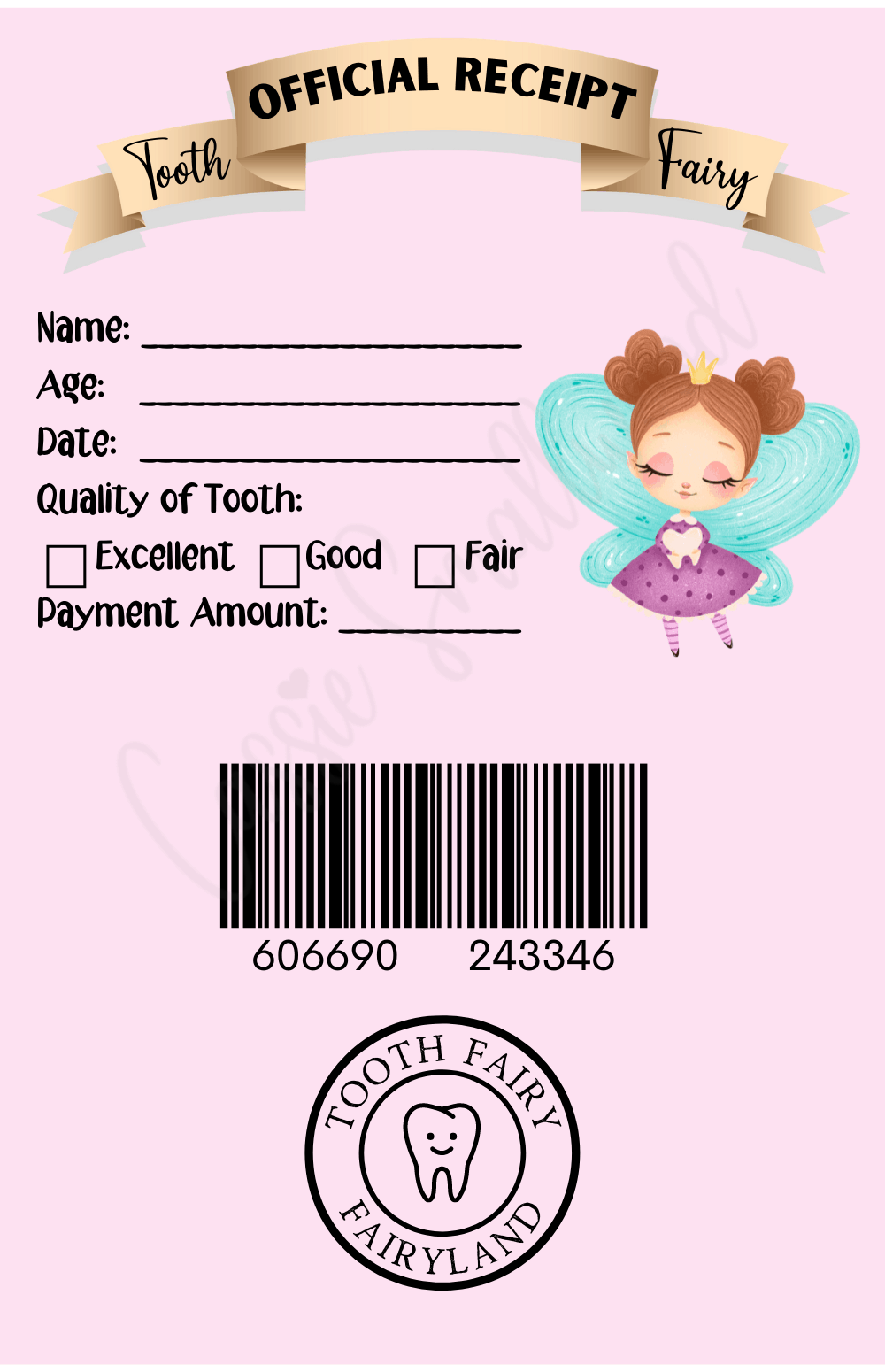 Printable Tooth Fairy Receipt For Girls Cassie Smallwood