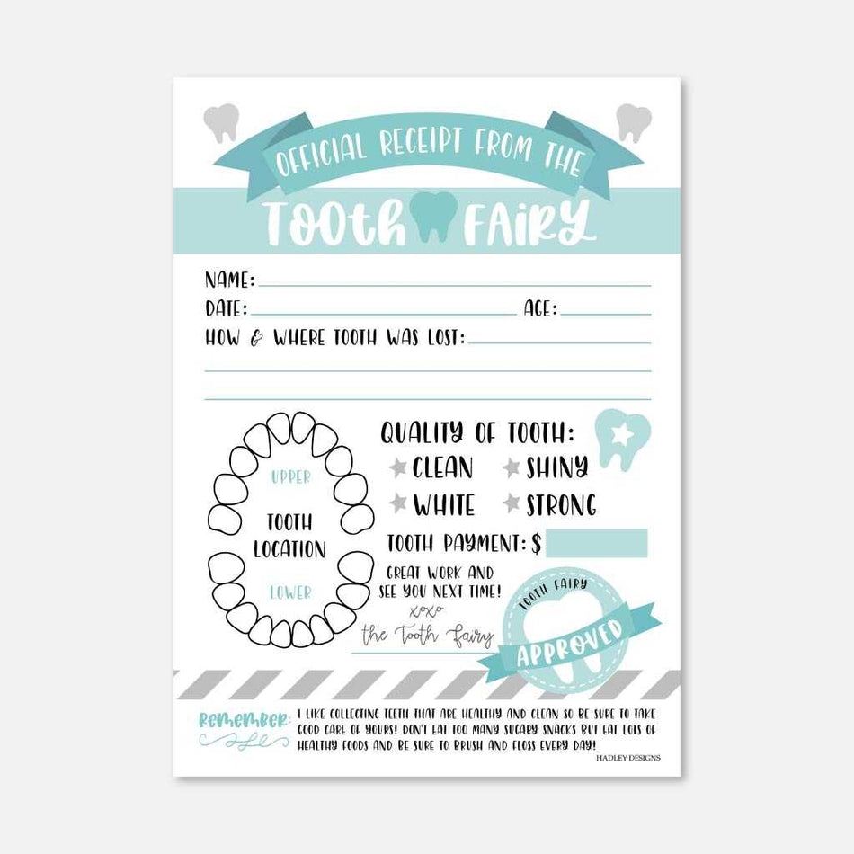 Printable Tooth Fairy Receipt Template Hadley Designs