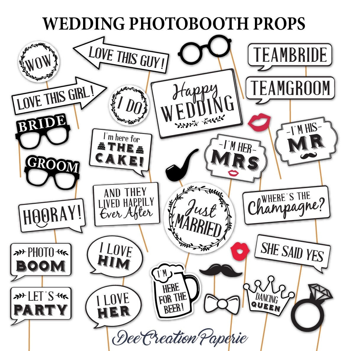 Printable Wedding Photobooth Props Speech Bubble Photobooth Props Instant Download Wreath Props Retro Kraft Party Printable Prop Etsy