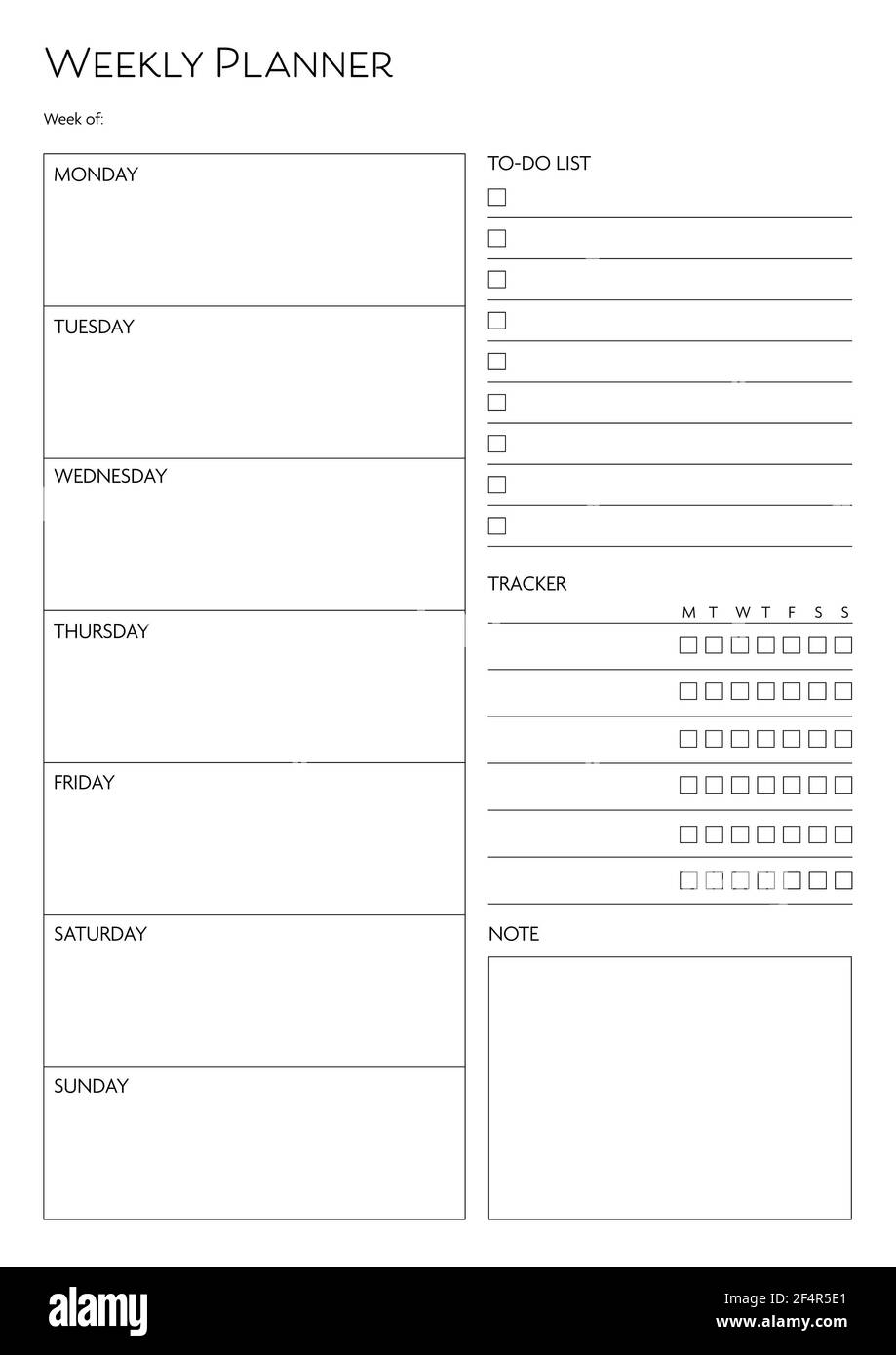 Printable Weekly Planner Black And White Stock Photos Images Alamy