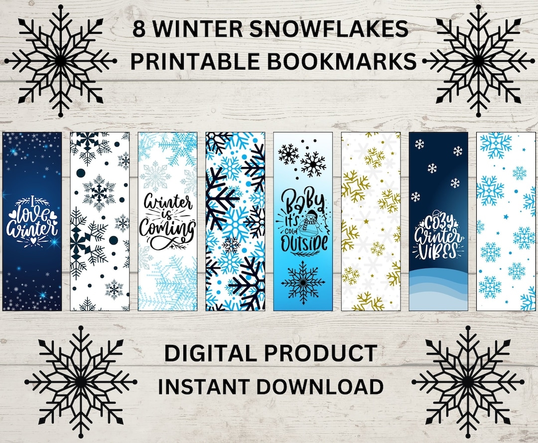 Printable Winter Bookmarks Snowflake Bookmarks Christmas Bookmarks Snowflake Gift Ideas Book Worm Gifts Book Lover Gift Ideas Digital Etsy