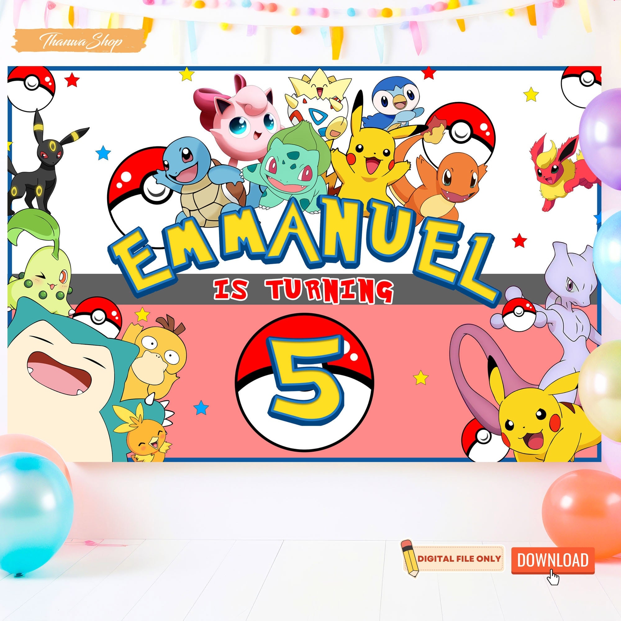 Printables Personalized Pokemon Birthday Party Banners Baby Shower Decor Pikachu Pokemon Backdrop Custom Birthday Backdrop For Kids Etsy