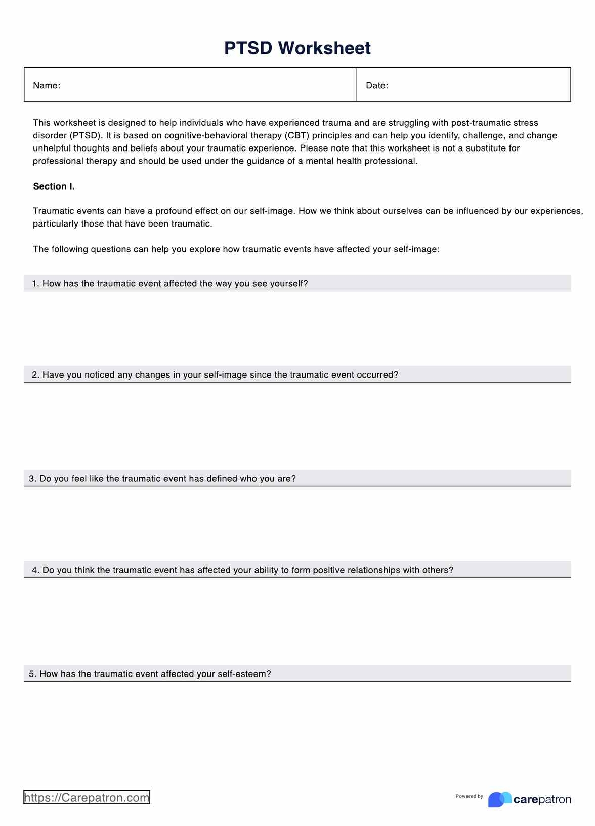 PTSD Worksheet Example Free PDF Download