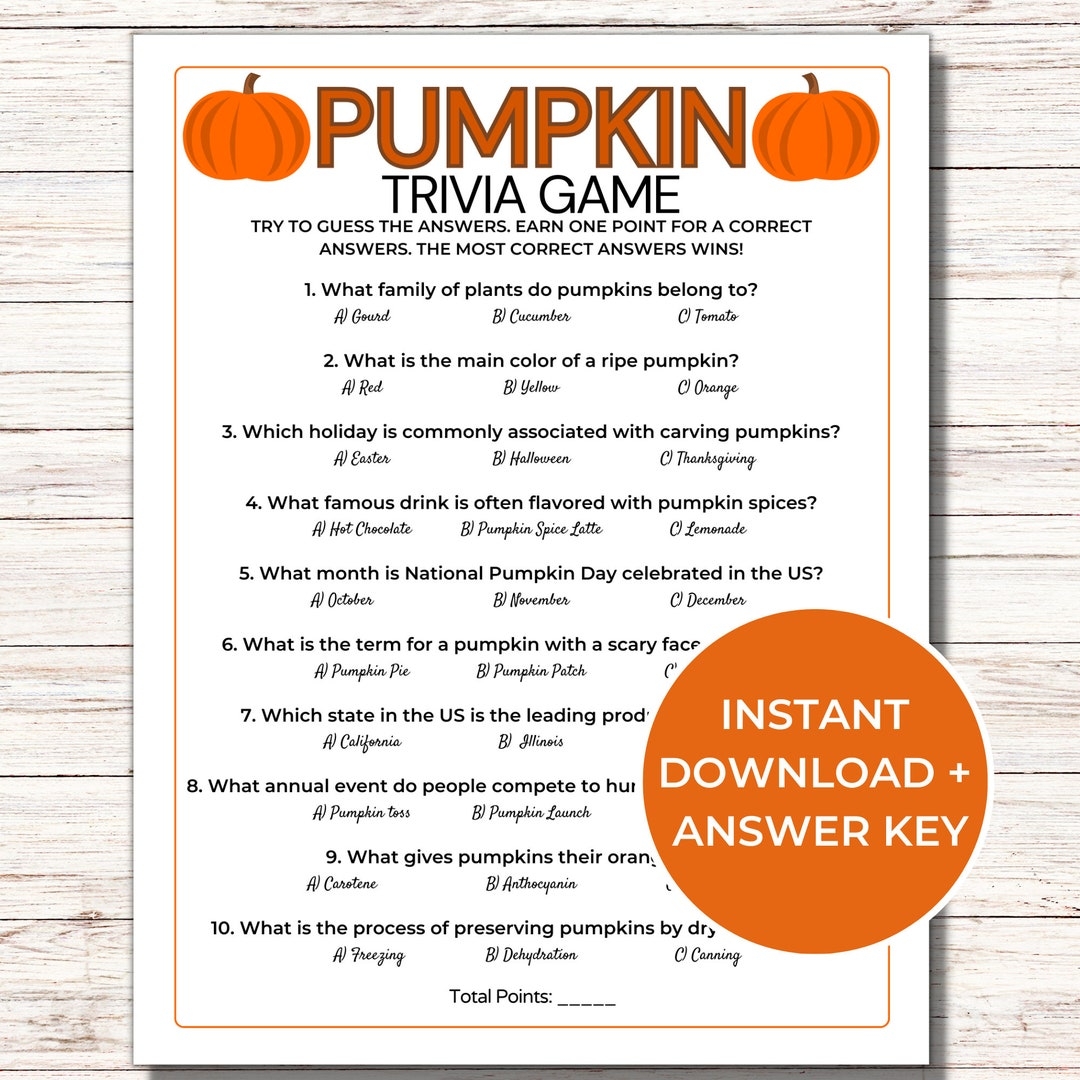 Pumpkin Trivia Game Printable Pumpkin Trivia Fun Fall Trivia Game For Family Pumpkin Quiz Etsy