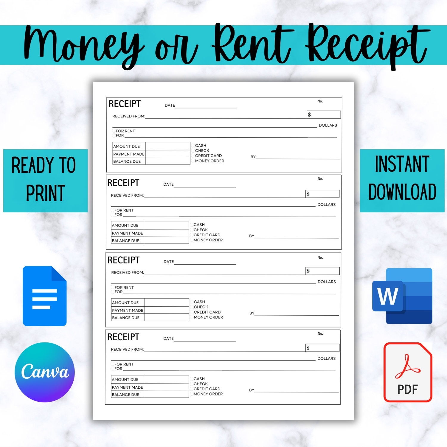 Receipt Template Invoice Template Printable Receipt Money Or Rent Receipt Business Receipt Receipt Book Instant Download PDF Etsy