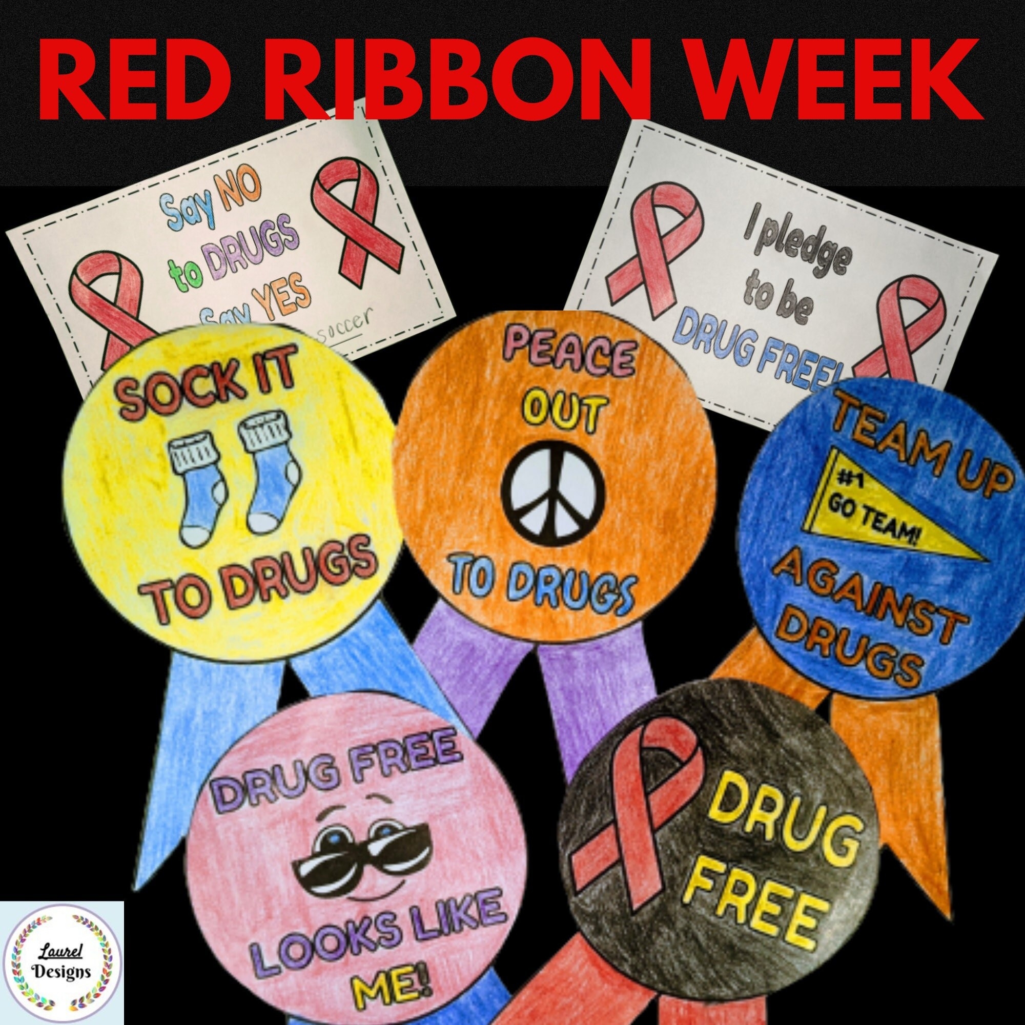 Red Ribbon Week Coloring Activity Red Ribbon Week Bulletin Board Ribbons Pledge Say No To Drugs Drug Free DIGITAL DOWNLOAD Etsy