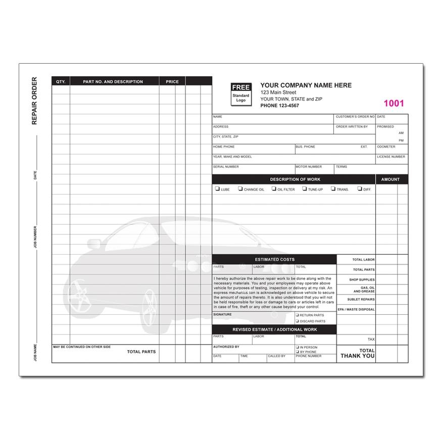 Repair Order Form Custom Printing Carbonless Copies 8 1 2 X 11 DesignsnPrint
