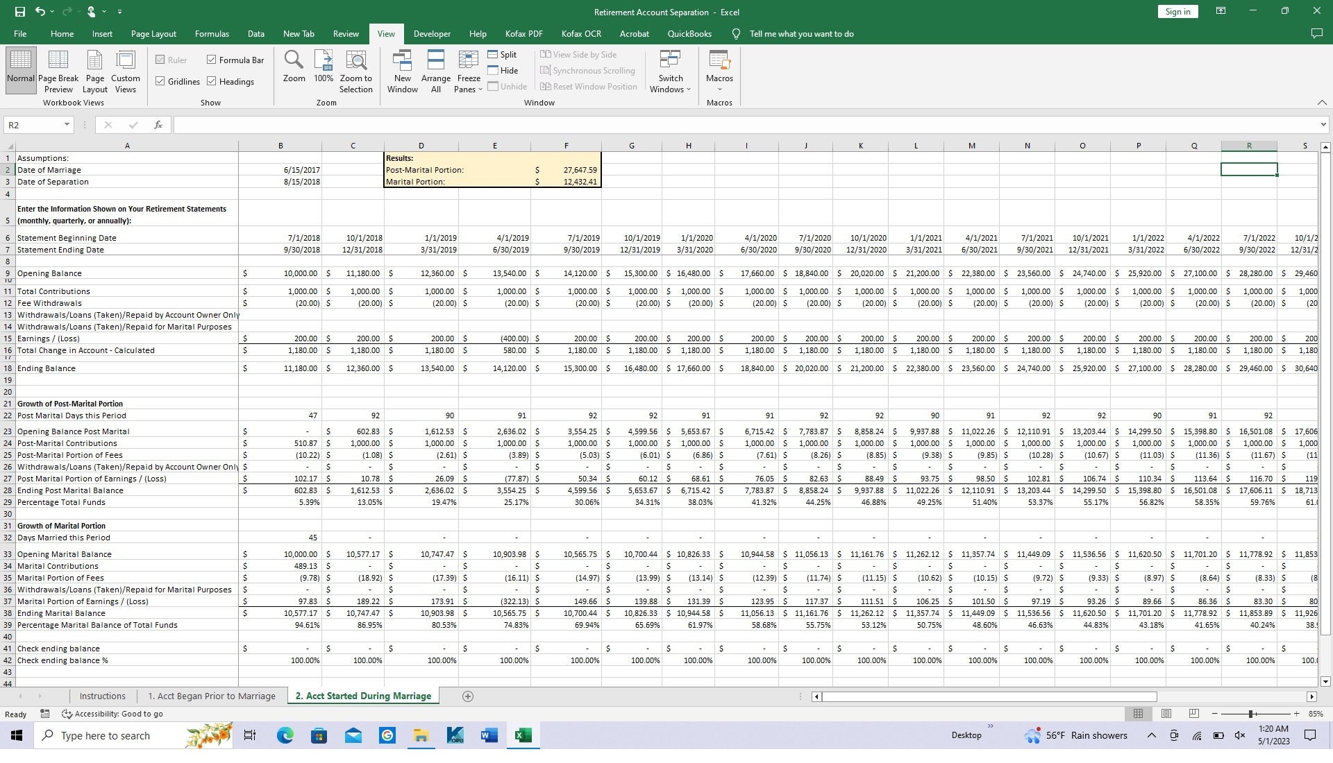 Retirement Account Separation Calculator 401k Divorce QDRO Divorce Template Excel Etsy