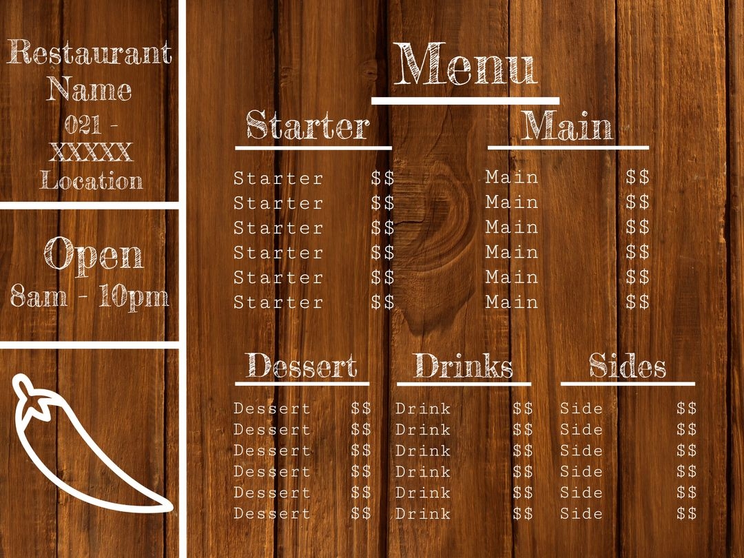 Rustic Wood Textured Restaurant Menu Template With Diverse Food Choices Download Free Template From Pikwizard