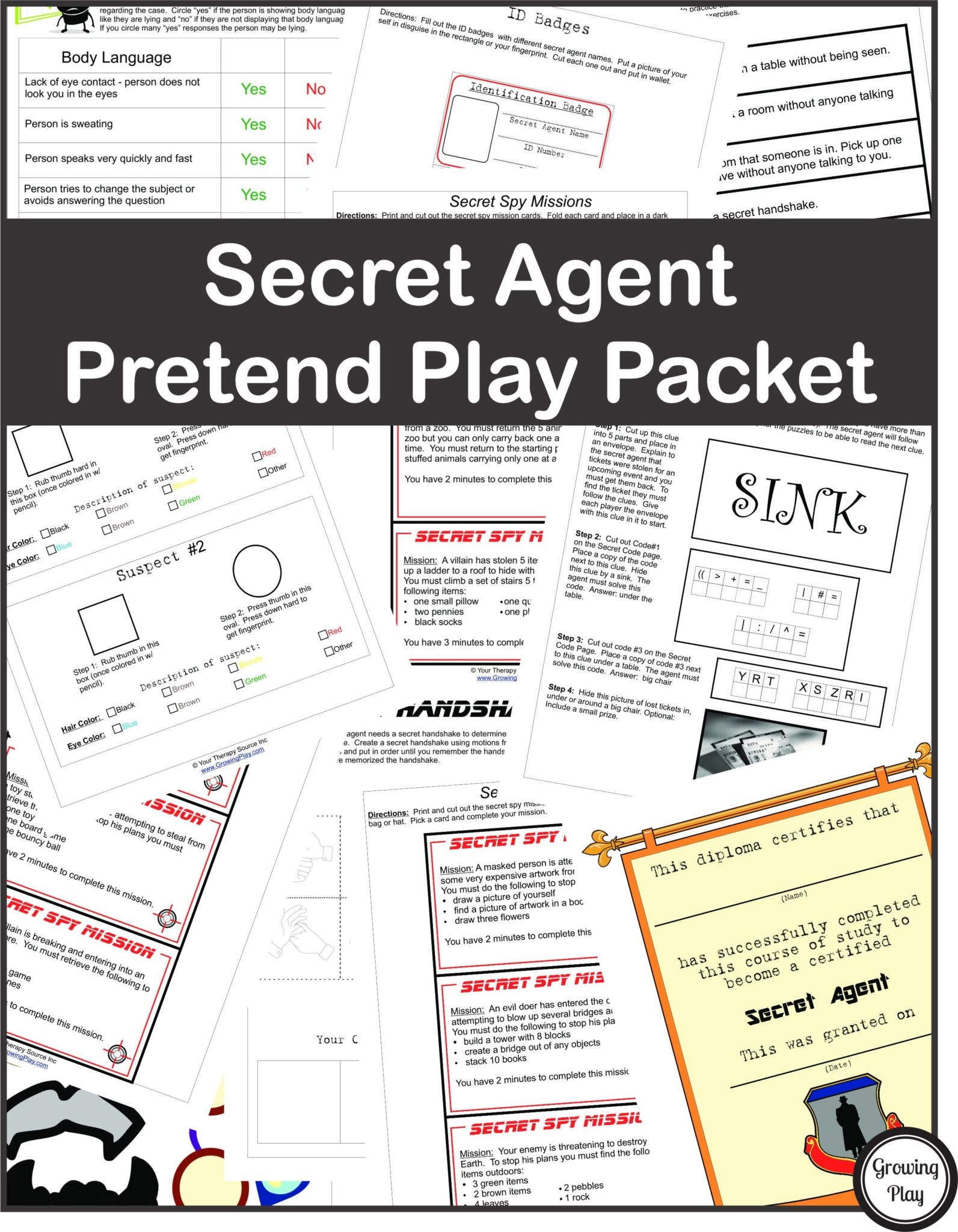 Secret Agent Pretend Play Growing Play Worksheets Library
