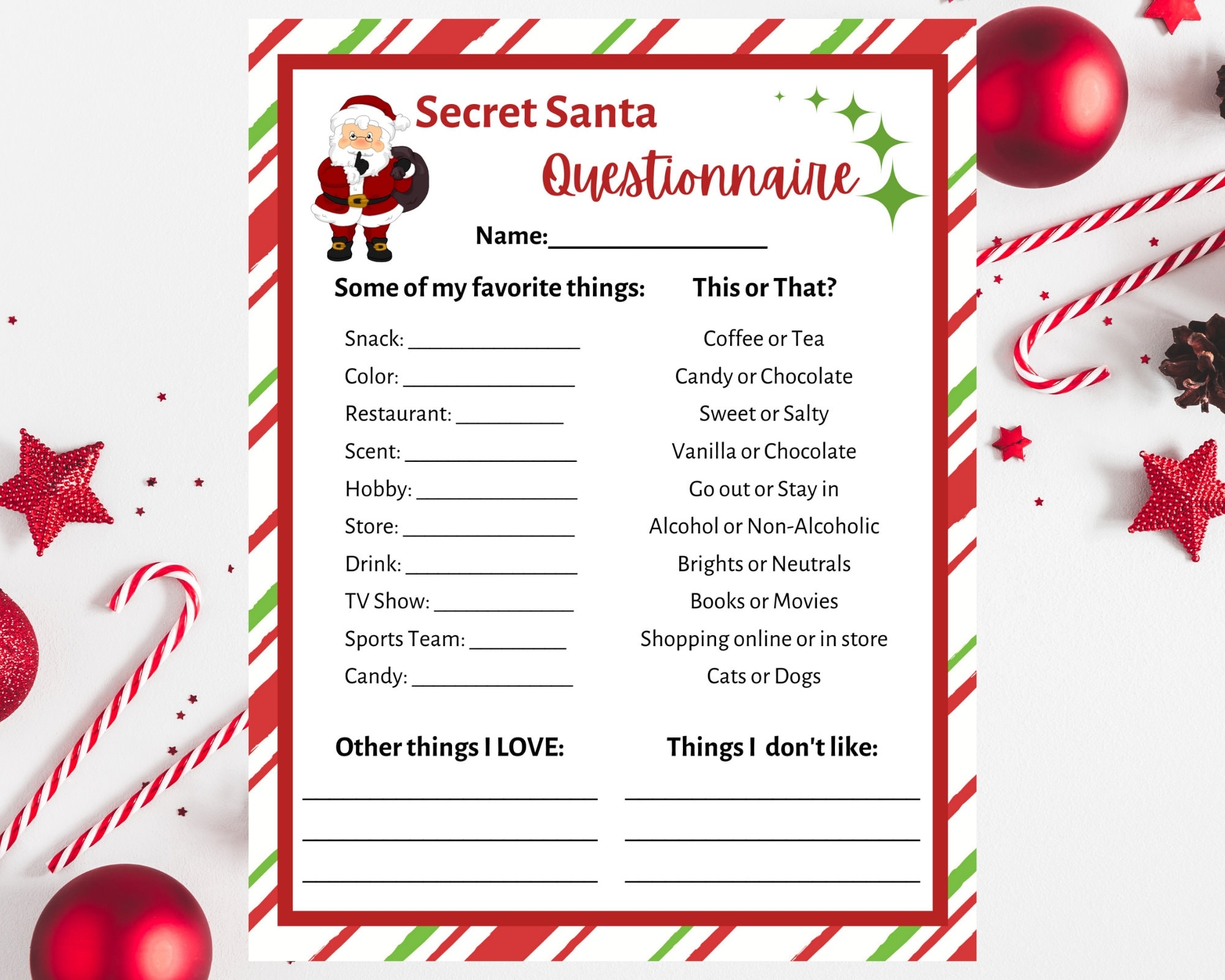 Secret Santa List Printable Free