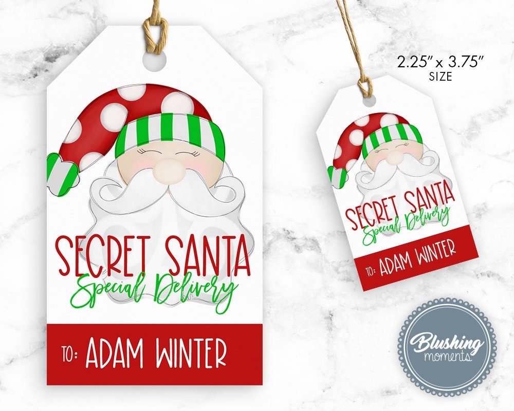 SECRET SANTA Tags printable Christmas Secret Santa Claus Special Delivery Gift Exchange Printable Gift Tag christmas Party Favor editable Etsy