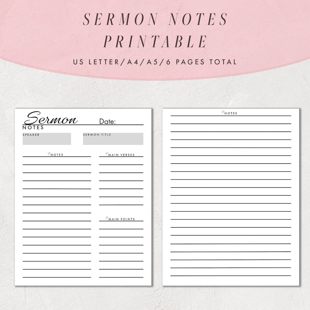 Sermon Notes Template Printable Sermon Journal Pages Christian Notes Planner US Letter Size A4 And A5 Etsy