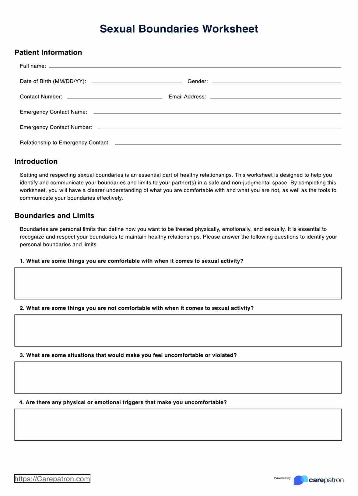 Sexual Boundaries Worksheet Example Free PDF Download