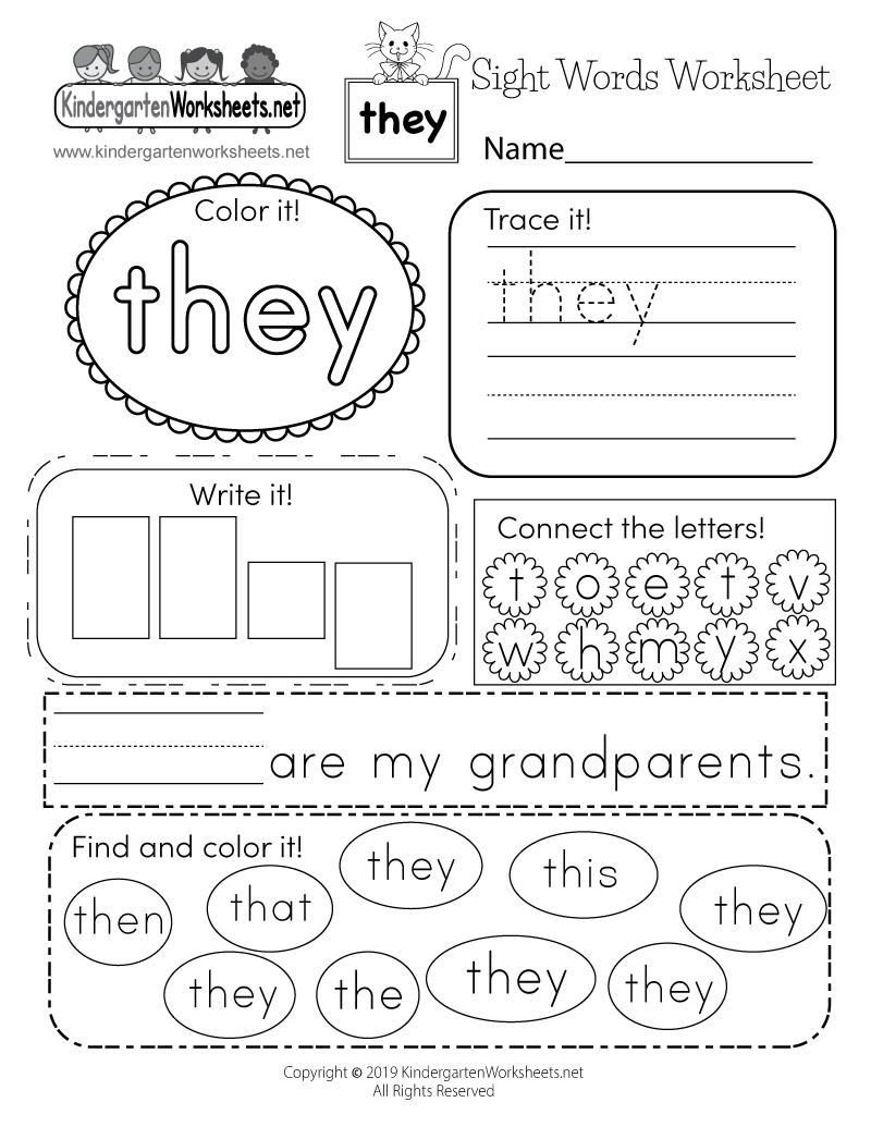 Free Printable Kindergarten Sight Words