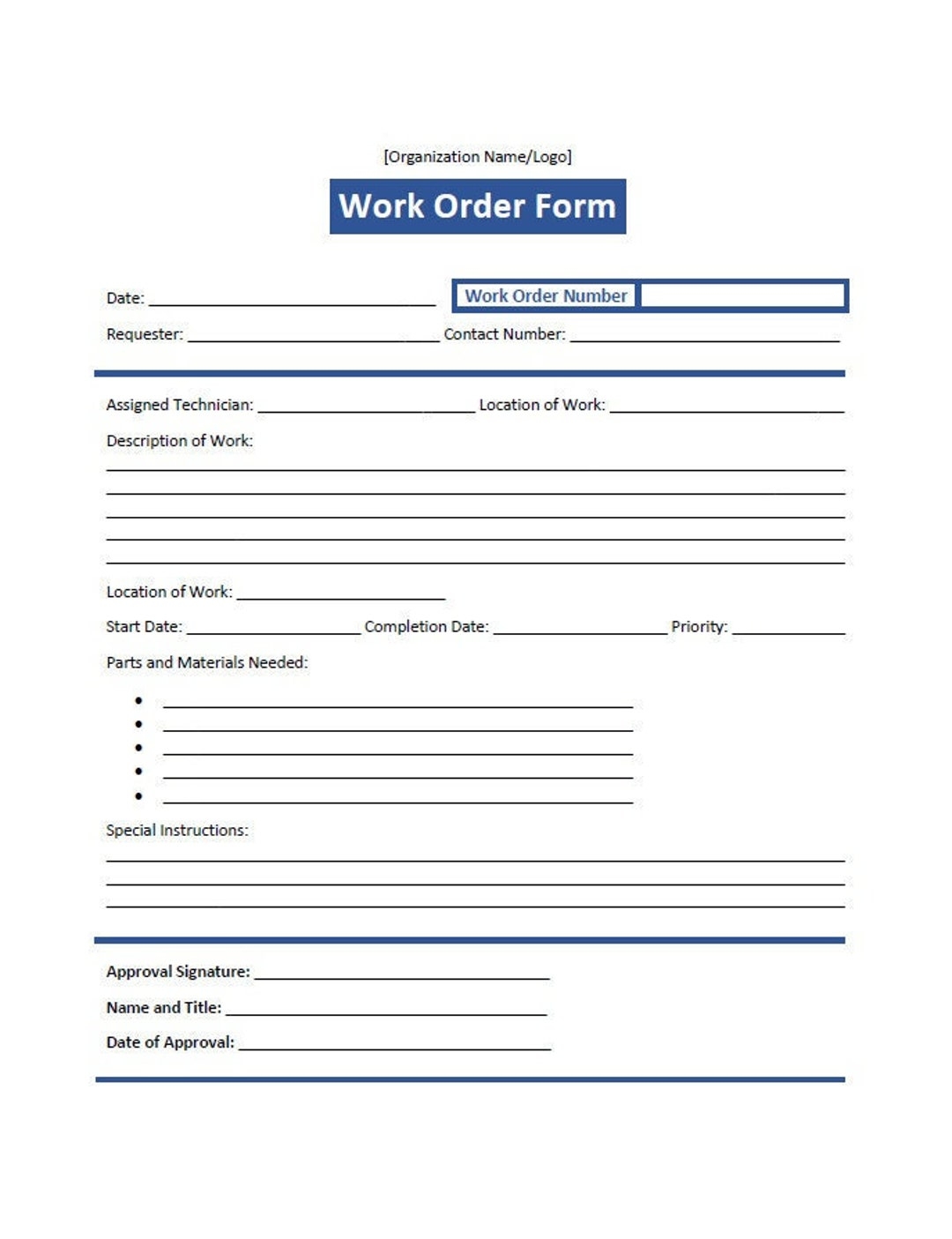 Free Printable Work Order Forms