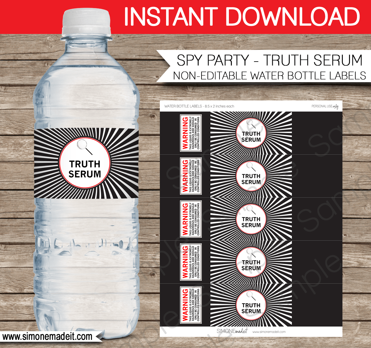 Spy Party Water Bottle Labels Template Truth Serum 