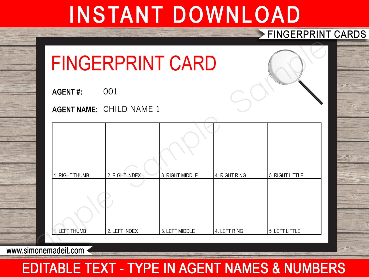 Spy Secret Agent Party Fingerprint Cards Printable Template INSTANT DOWNLOAD With EDITABLE Text You Personalize At Home Etsy