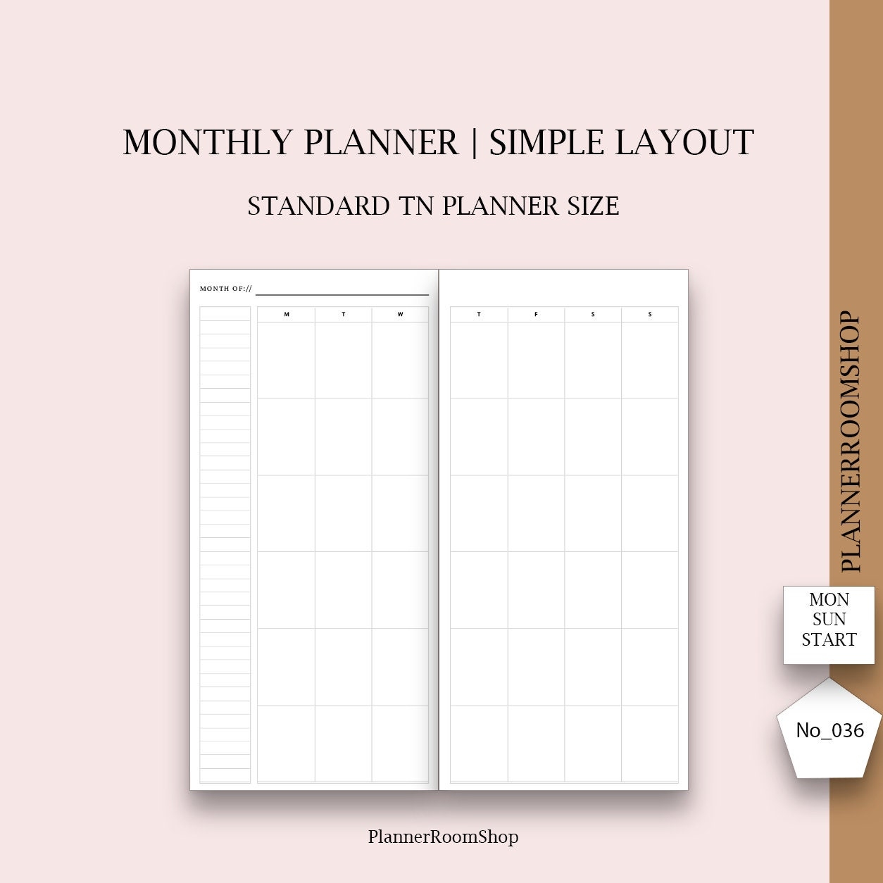 Standard TN Month On Two Pages MO2P Undated Monthly Planner Minimalist Monthly Printable At A Glance Monthly Layout Blank Etsy