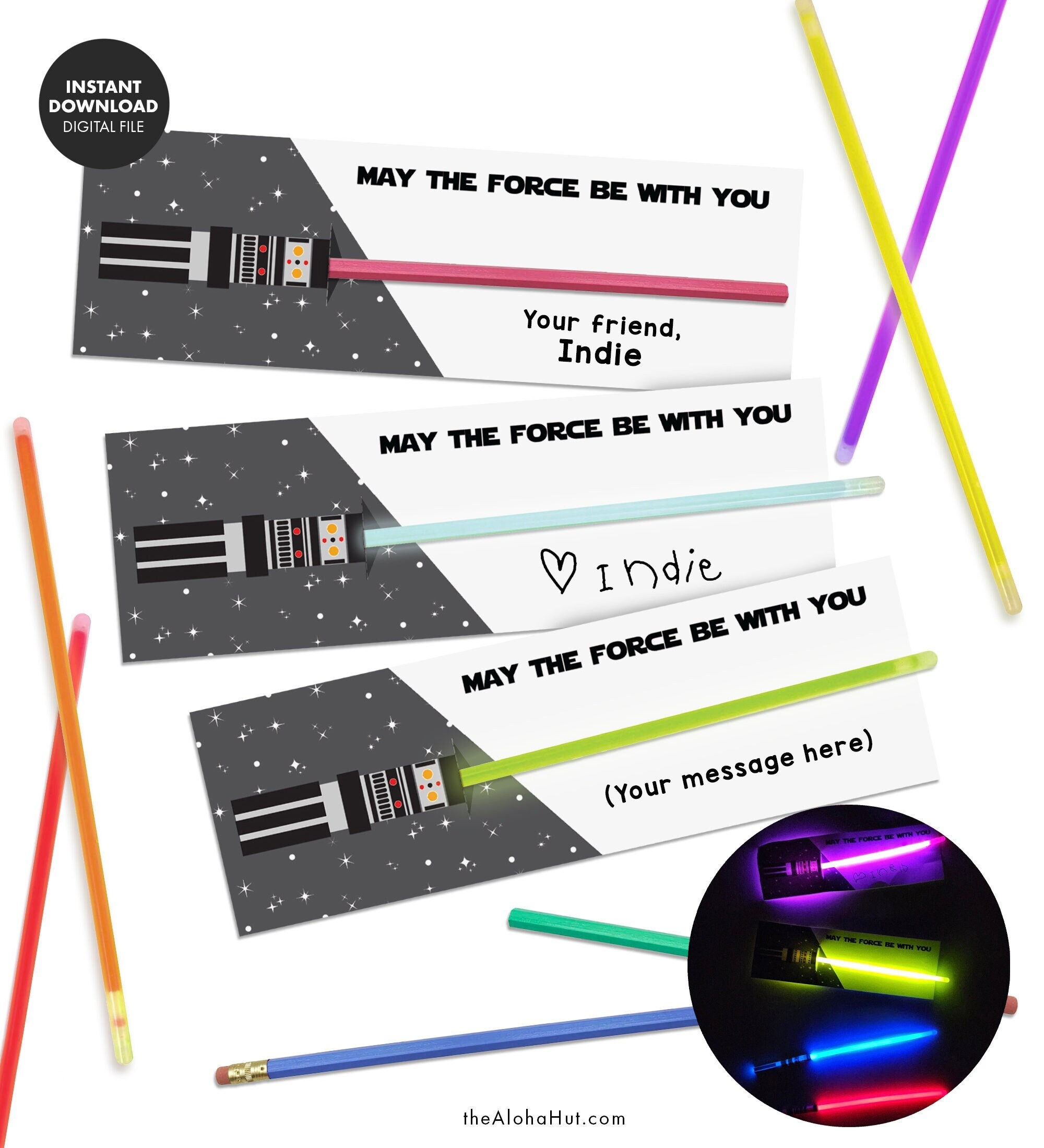Star Wars LIGHTSABER Party Favors Printable Non candy Valentine Kids Party Gift Treat Jedi Treat Tag Pencil Wrap Glow Stick Editable Canva Etsy