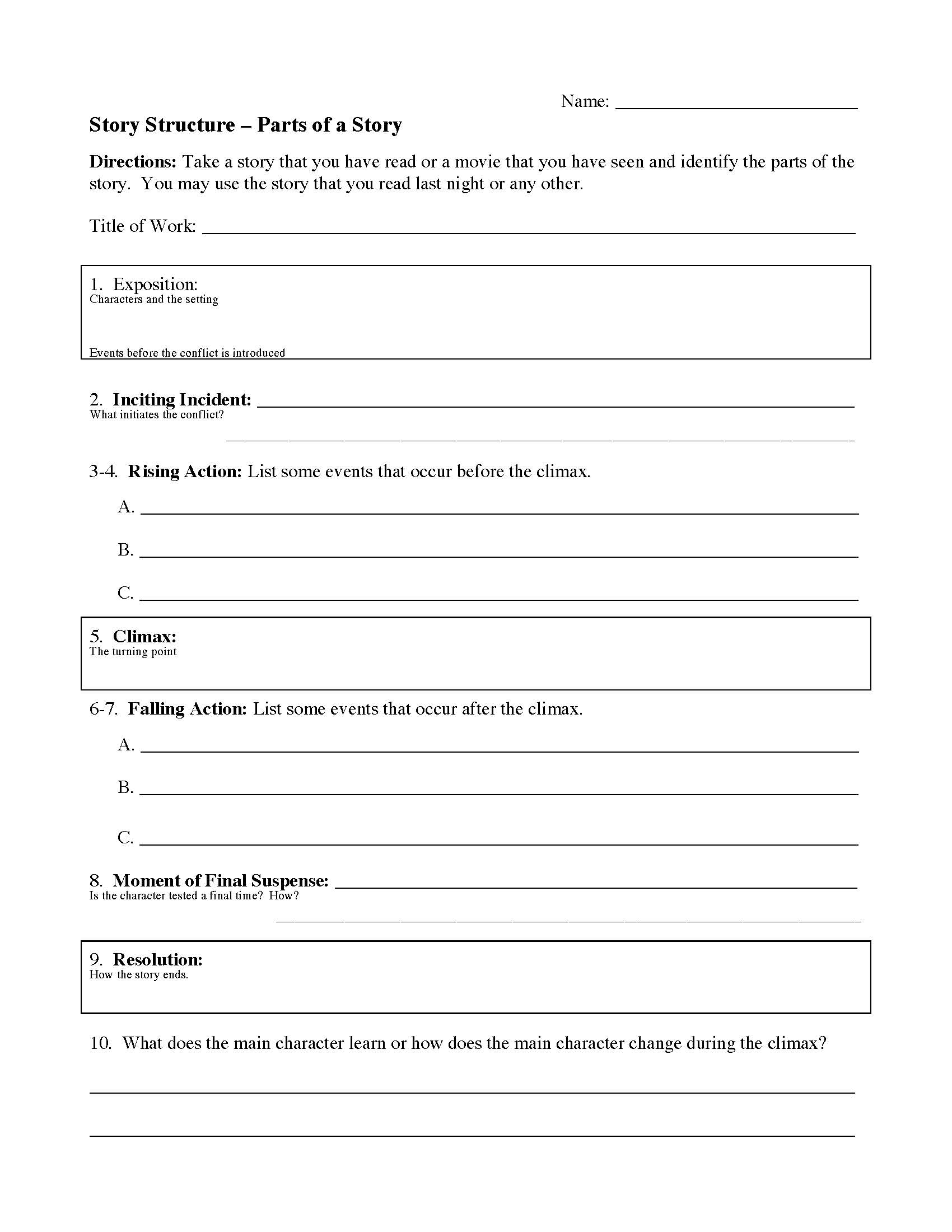Plot Diagram Free Printable Worksheet