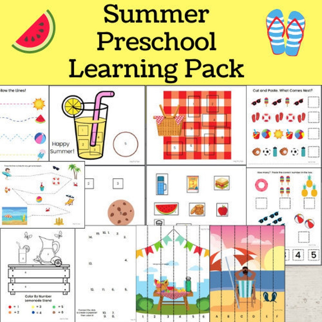 Summer Preschool Activities summer Preschool Worksheets Summer Preschool Printables Summer Busy Book Preschool Curriculum Homeschooling Etsy