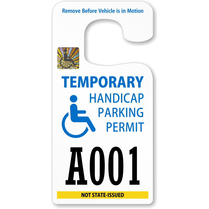 Temporary Handicap Parking Permit Jumbo Hang Tag SKU PP 0179P SEQ