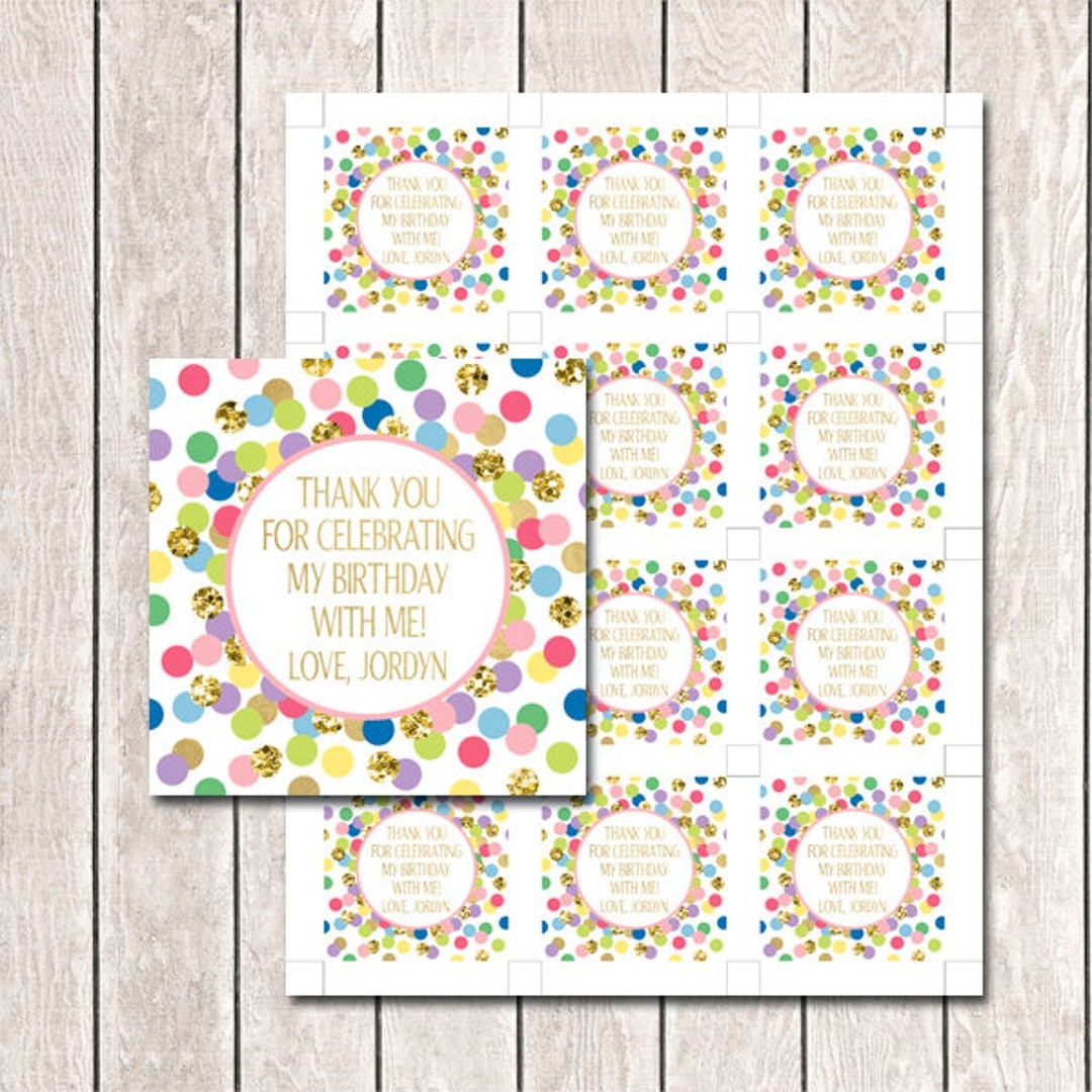 Thank You Tags Printable Birthday Party Favors Rainbow Confetti Thank You Tags Thank You For Celebrating My Birthday With Me Etsy