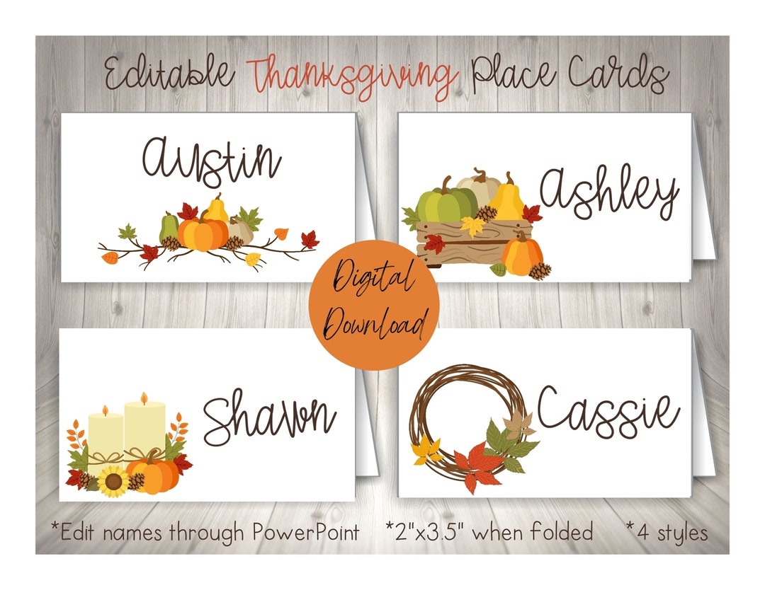 Thanksgiving Place Cards Thanksgiving Food Labels Printable Fall Place Cards Digital Download Place Setting Name Cards Fall Table Decor Etsy
