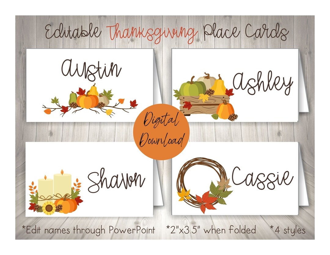 Thanksgiving Place Cards Thanksgiving Food Labels Printable Fall Place Cards Digital Download Place Setting Name Cards Fall Table Decor Etsy