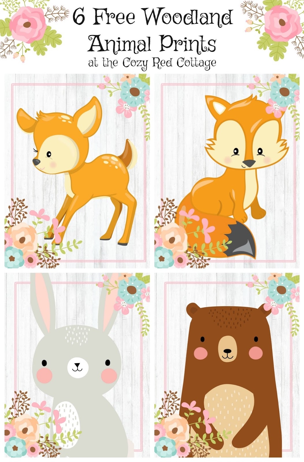 The Cozy Red Cottage Free Woodland Animal Prints Floral Set 