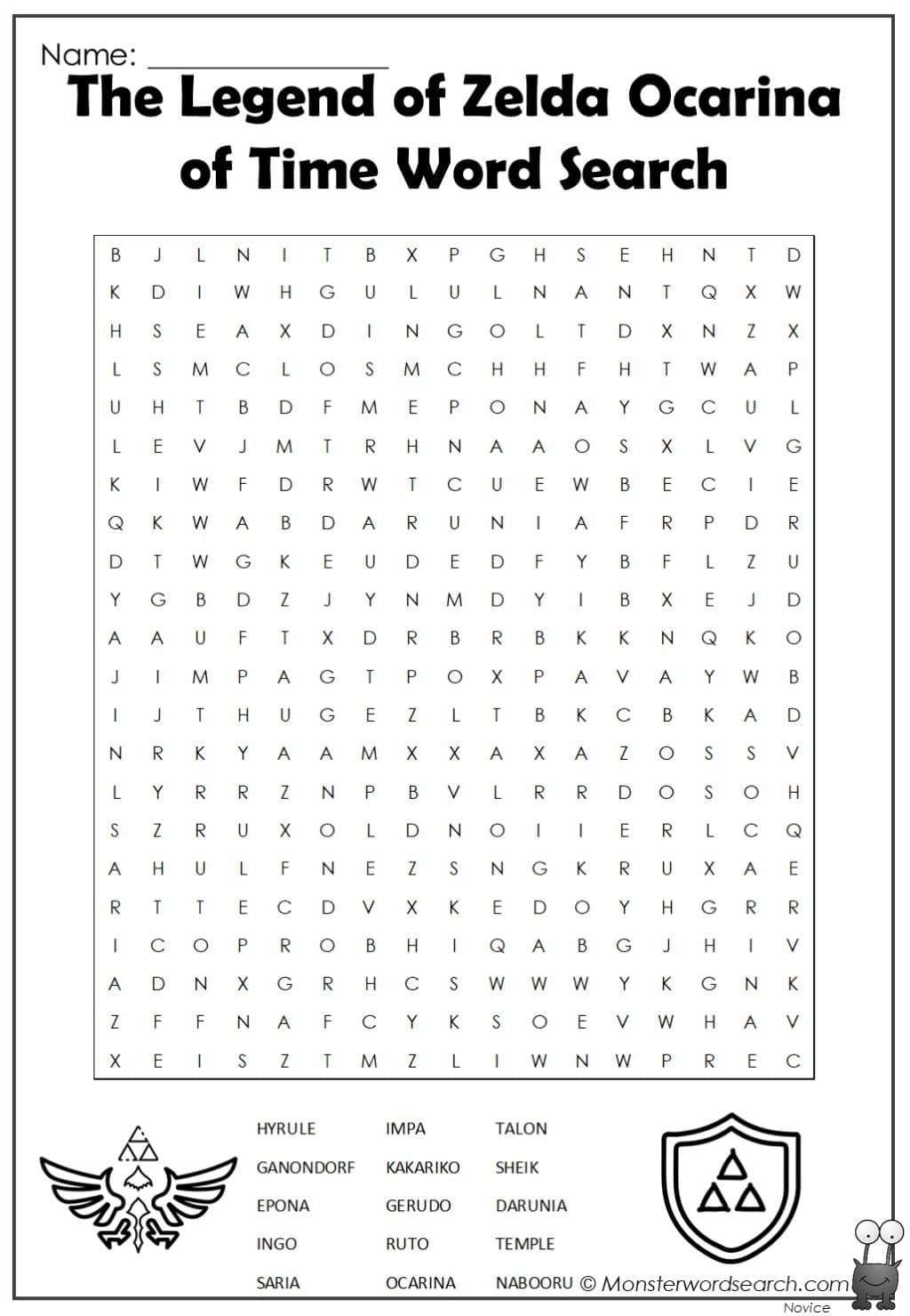 The Legend Of Zelda Ocarina Of Time Word Search Monster Word Search