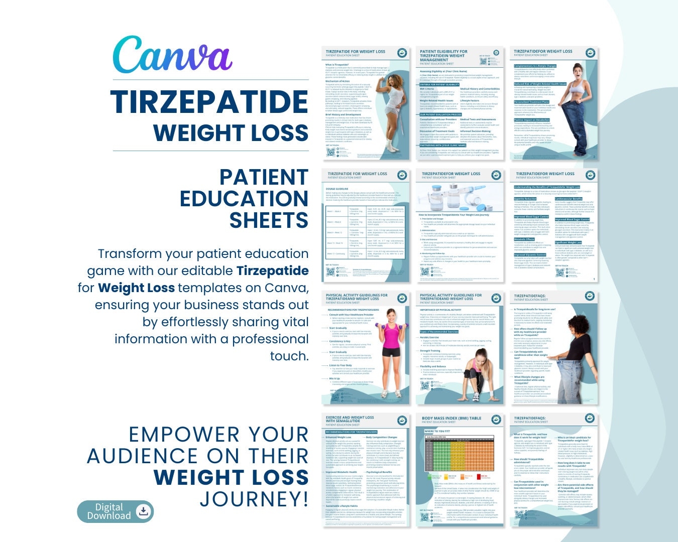 Tirzepatide Weight Loss Patient Educational Sheet Canva Editable Printable Forms Patient Educational Handouts Health Clinic Marketing Etsy