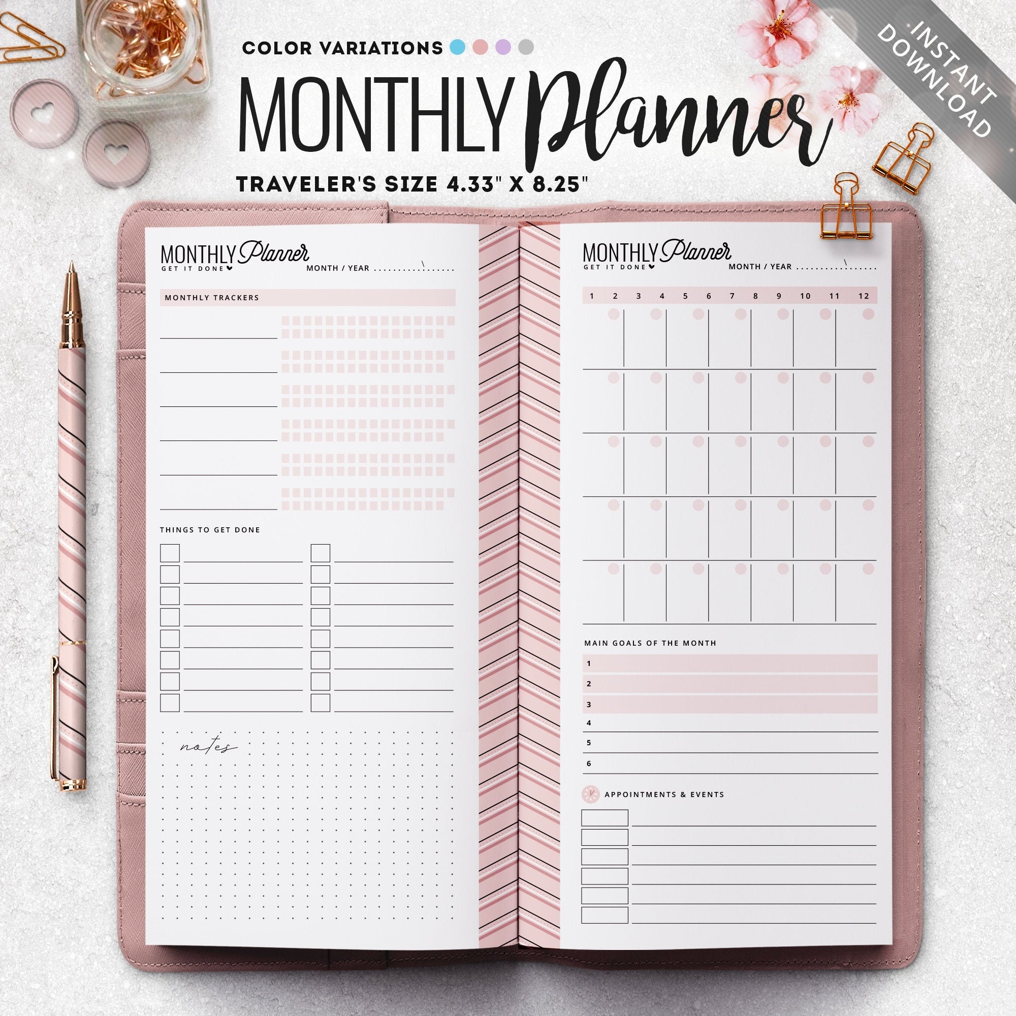 Traveler s Notebook Monthly Planner Printable TN TN Monthly Planner Project Planner Travelers Size Insert TN Printable Insert Etsy