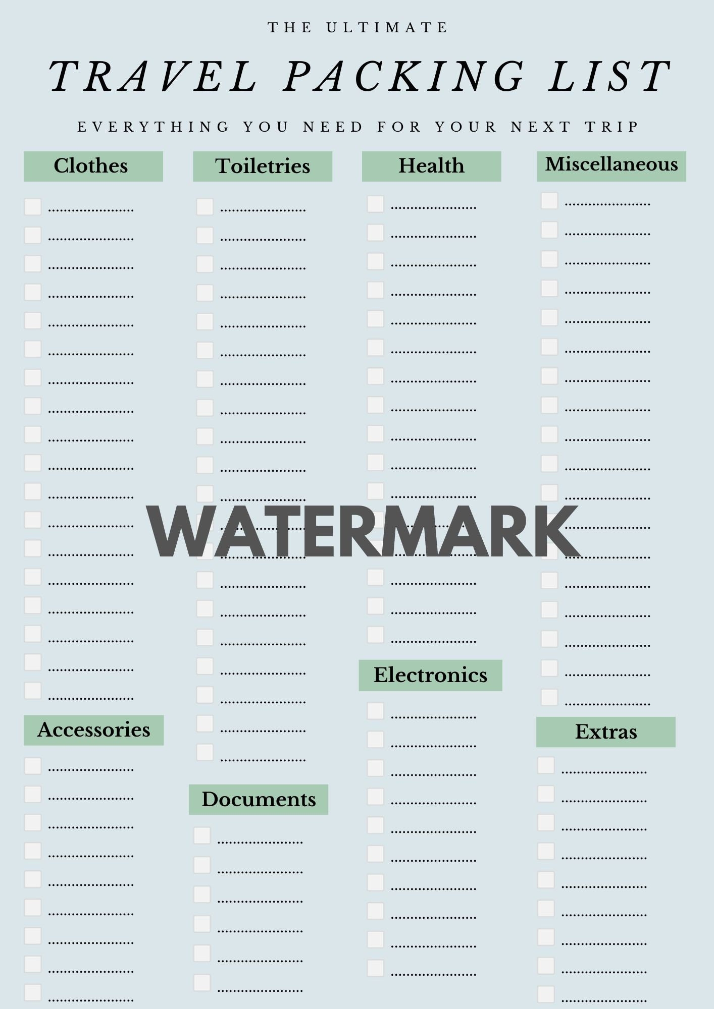 Free Printable Ultimate Travel Checklist
