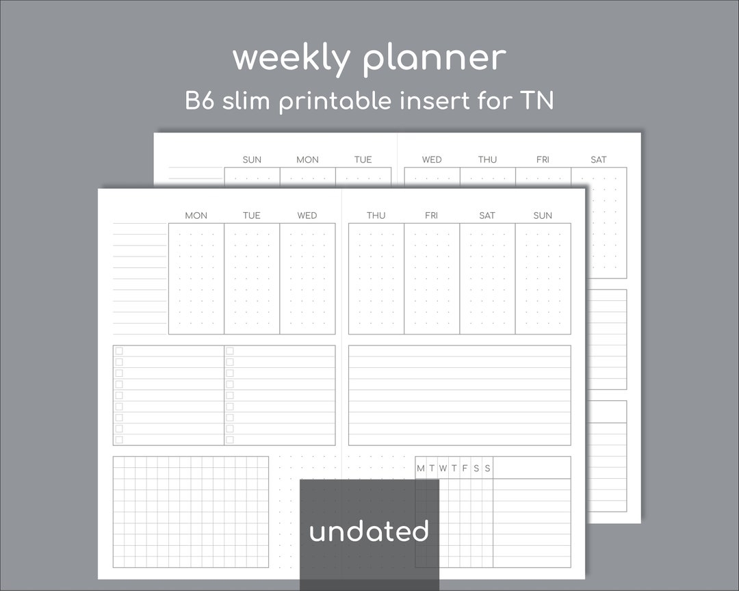 Undated Weekly Planner Pdf Printable B6 Slim Insert For Travelers Notebook Etsy
