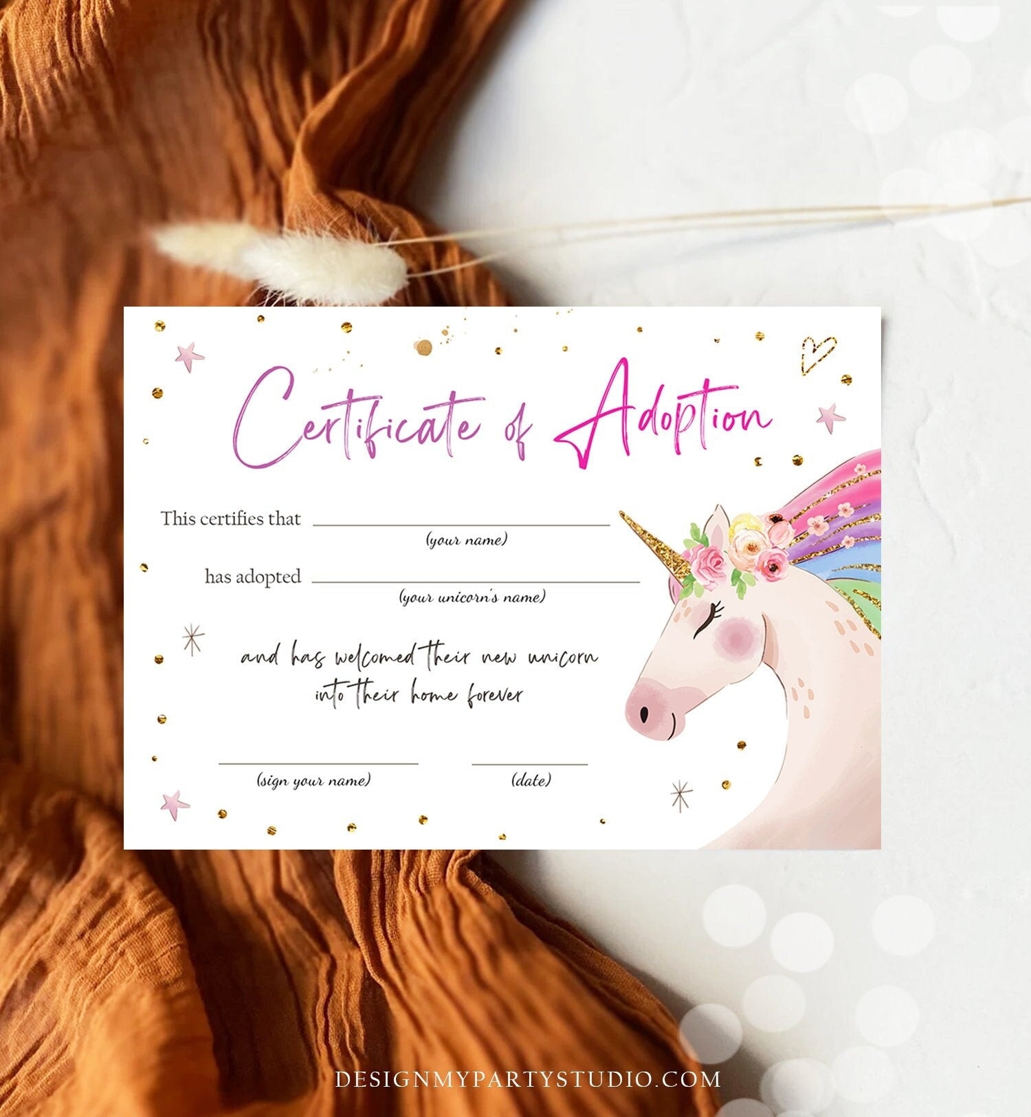 Unicorn Adoption Certificate Adopt A Unicorn Certificate For Girls And Kids Rainbow Unicorn Adoption Party Decorations Magic Birthday Party Worksheets Library
