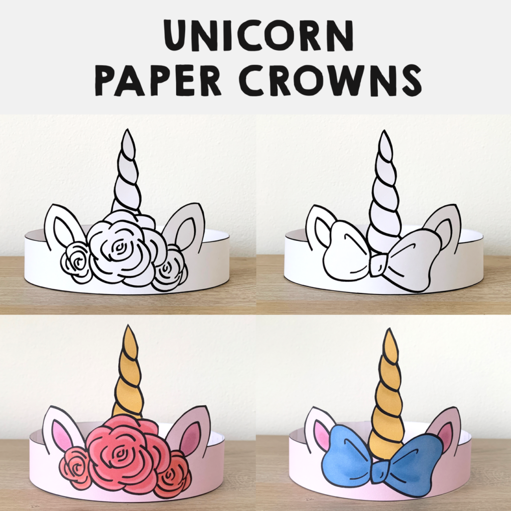 Unicorn Paper Crowns Printable Bow Flowers Coloring Craft Activity Made By Teachers
