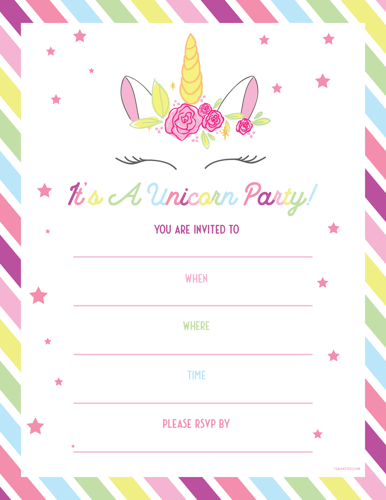 Unicorn Invitations Free Printable