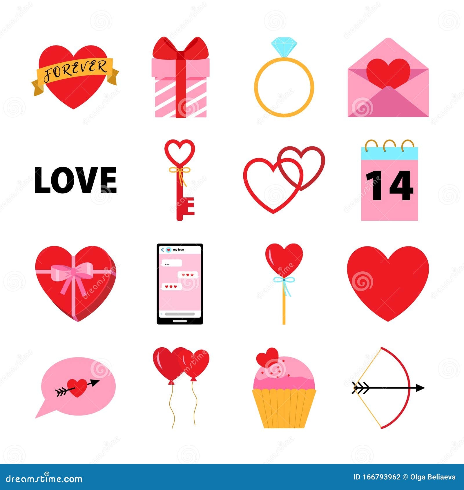 Vector Set Of Love Symbols For Happy Valentines Day Stock Vector Illustration Of Candy Graphic 166793962