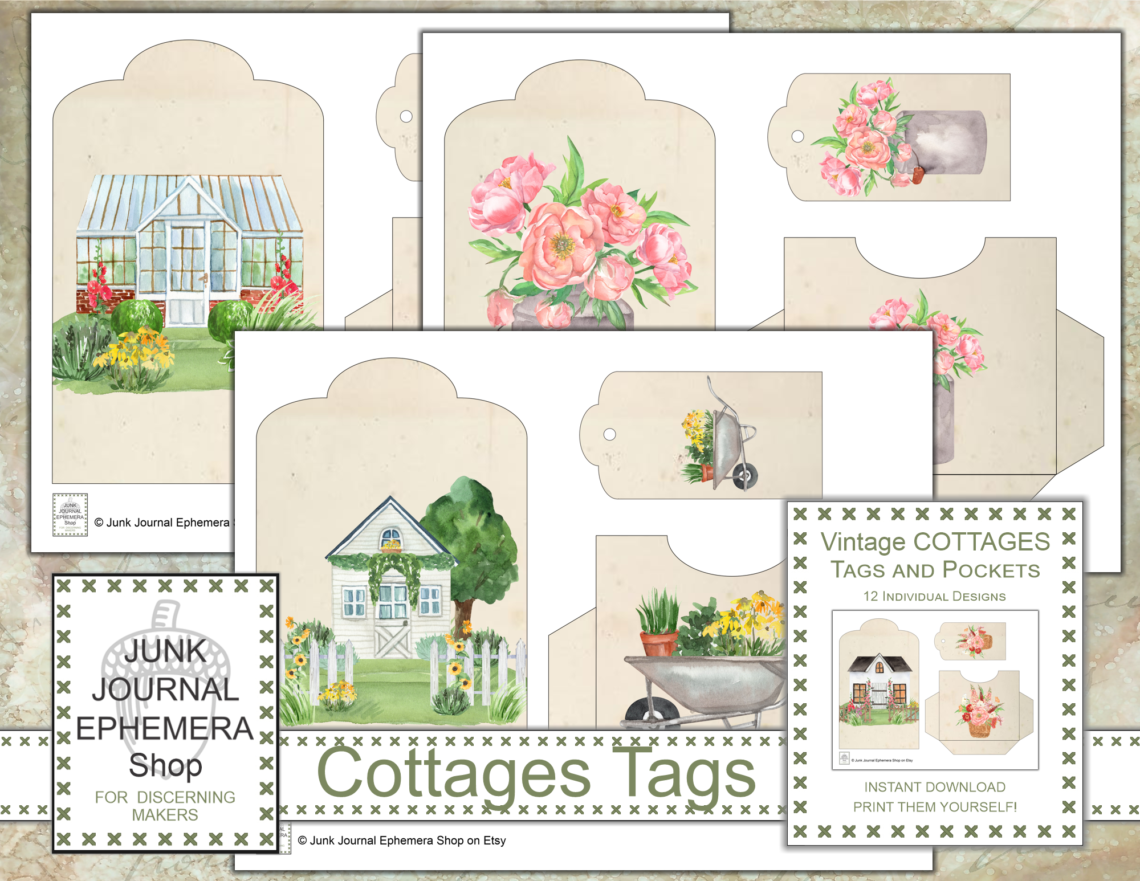 Vintage Cottages Tags And Pocket Sets With FREE Bonus Design Tink s JunkJournalEphemera Blog