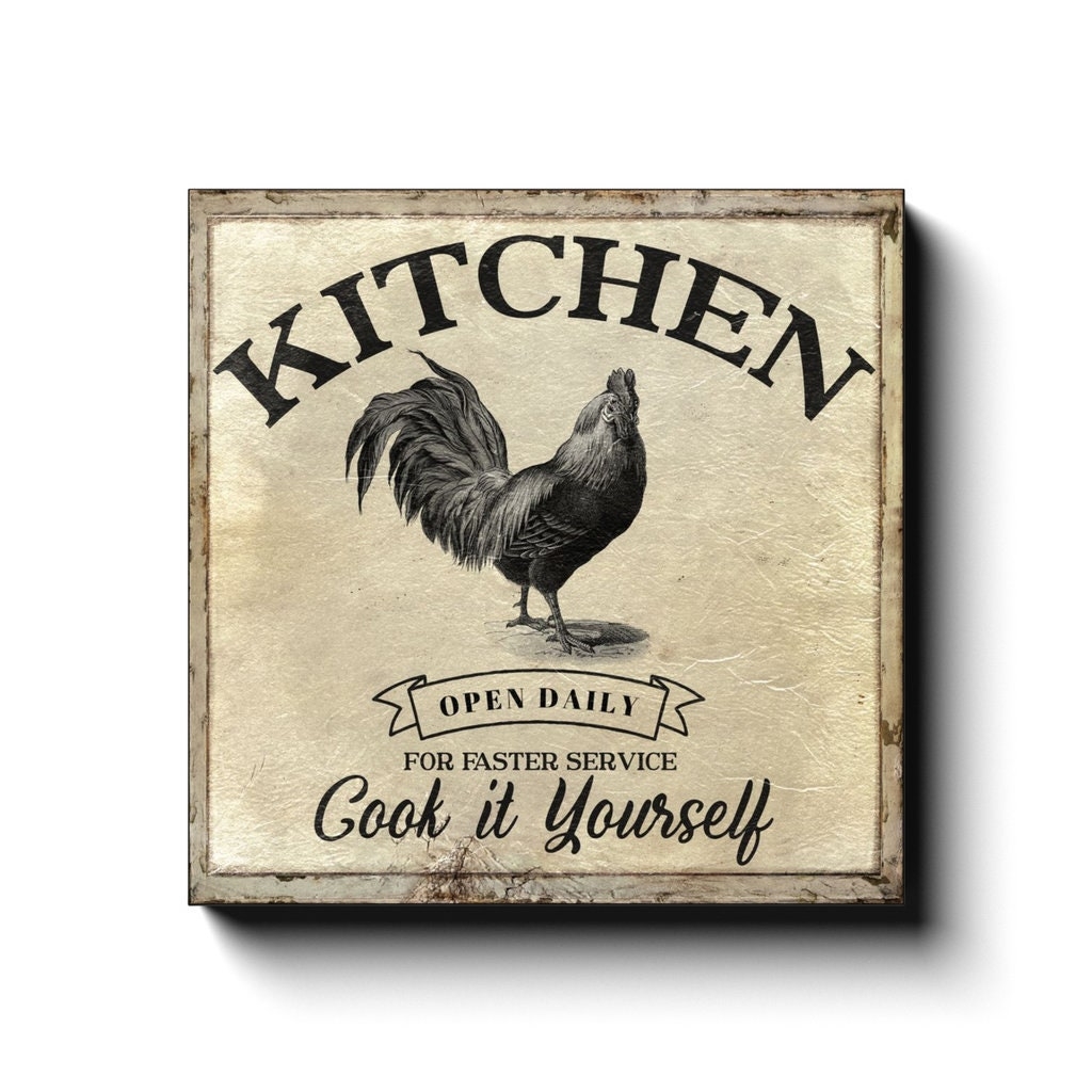 Vintage Kitchen Sign Modern Farmhouse Wall Decor Rooster Decor Canvas Wall Art Antique Wall Art Kitchen Decor Vintage Style Sign Etsy