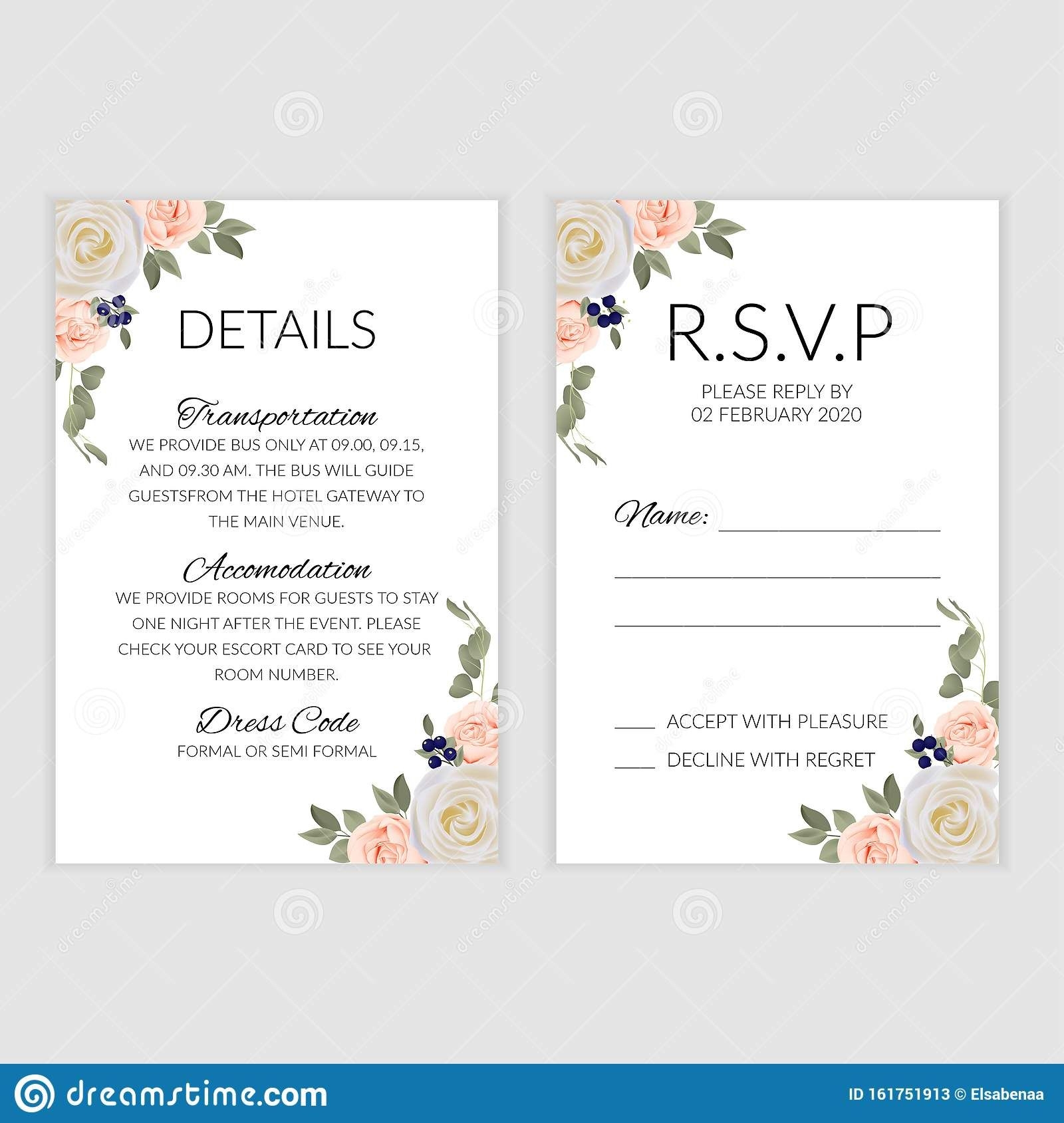 Wedding Rsvp Card Template With Pastel Rose Bouquet Stock Vector Illustration Of Frame Eucalyptus 161751913