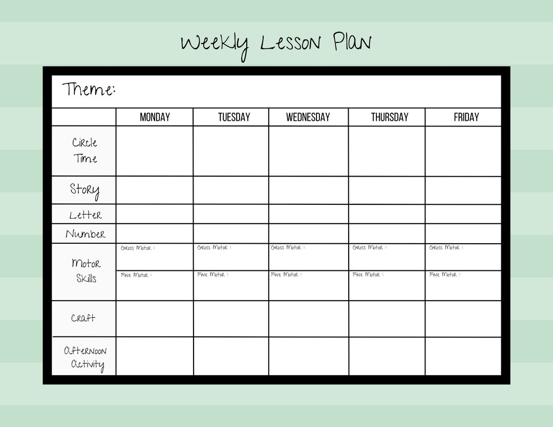 Weekly Lesson Plan For Pre k preschool kindergarten daycare PDF Instant Digital Download Printable Template Homeschool planner Simple Etsy