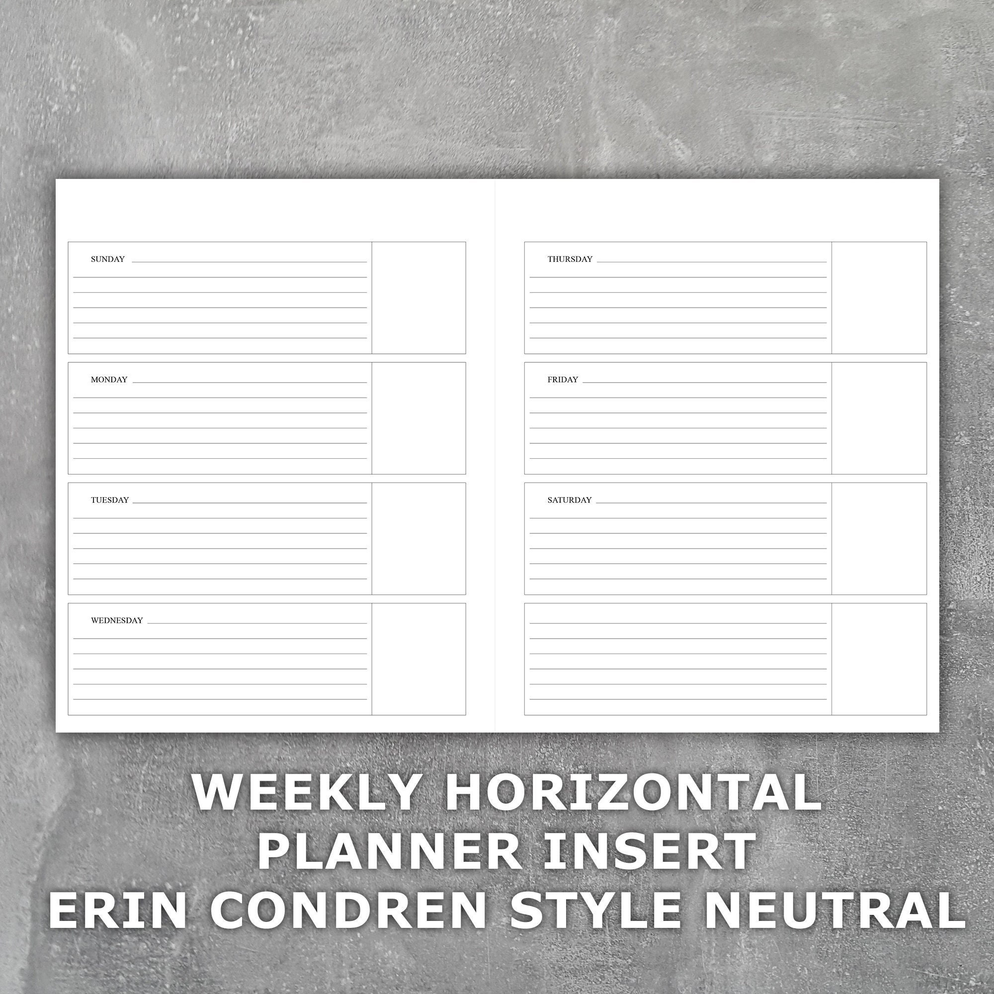 Weekly Planner Printable Erin Condren Horizontal Style Neutral Undated Sunday Start Week On 2 Pages Etsy