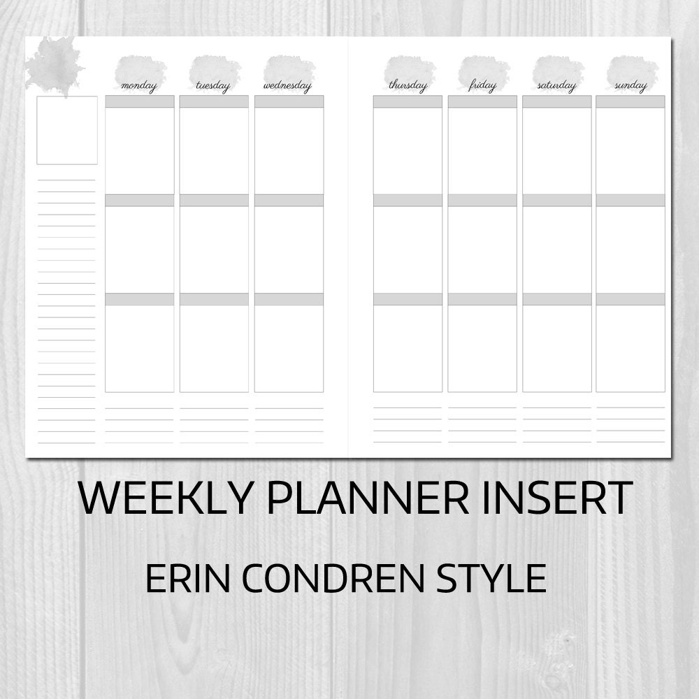 Weekly Planner Printable Erin Condren Style Undated Monday Start Week On 2 Pages Grey Colour Etsy