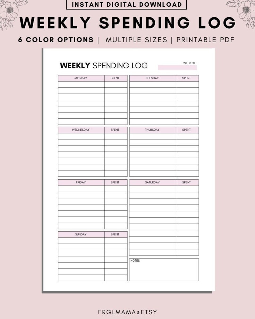 Weekly Spending Tracker Spending Tracker Expense Tracker Printable Spending Log Purchase Recorder Transaction Log A4 A5 Letter PDF Etsy