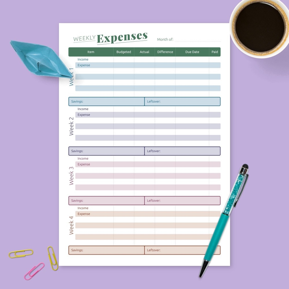 Free Printable Weekly Spending Tracker