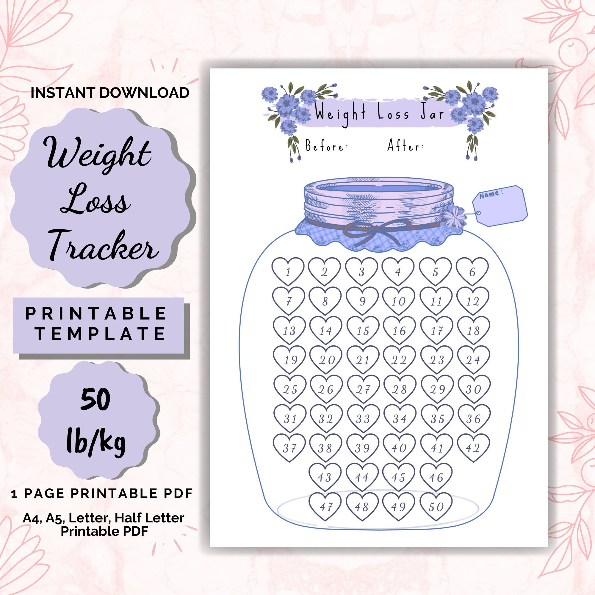 Weight Loss Jar 50 Lb kg Printable Weight Loss Chart Weight Loss Planner Weightloss Weight Loss Journey Etsy