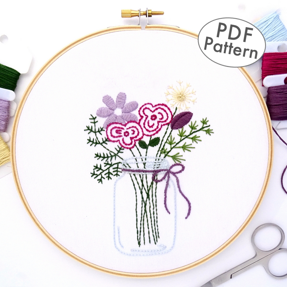 Wildflower Bouquet Hand Embroidery Pattern Wandering Threads Embroidery